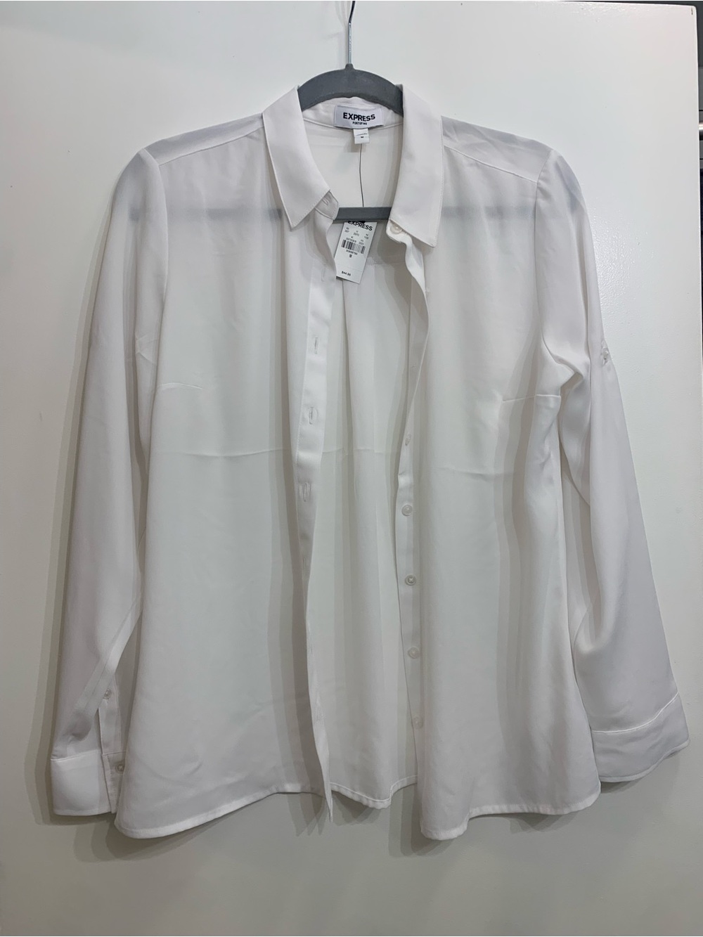 Express Women’s White Long-Sleeve Button-Down Shirt